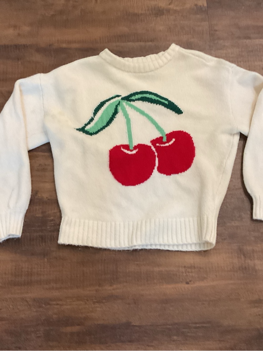 Old Navy White Crewneck Sweater with Red Cherry Graphic